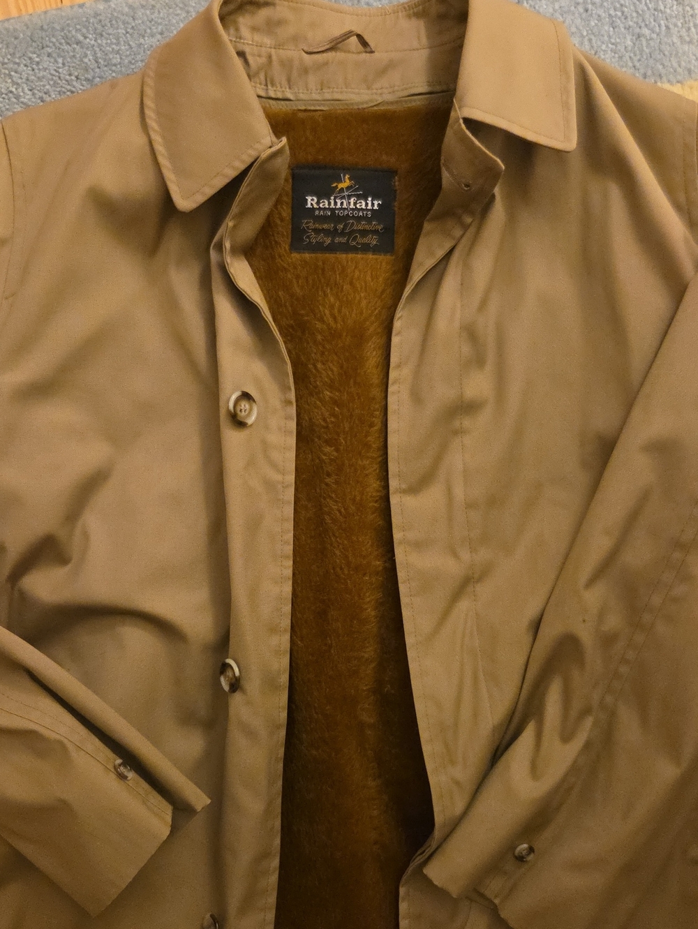 🧥 VINTAGE Rainfair Faux Fur Lined Rain Topcoat Overcoat 42L